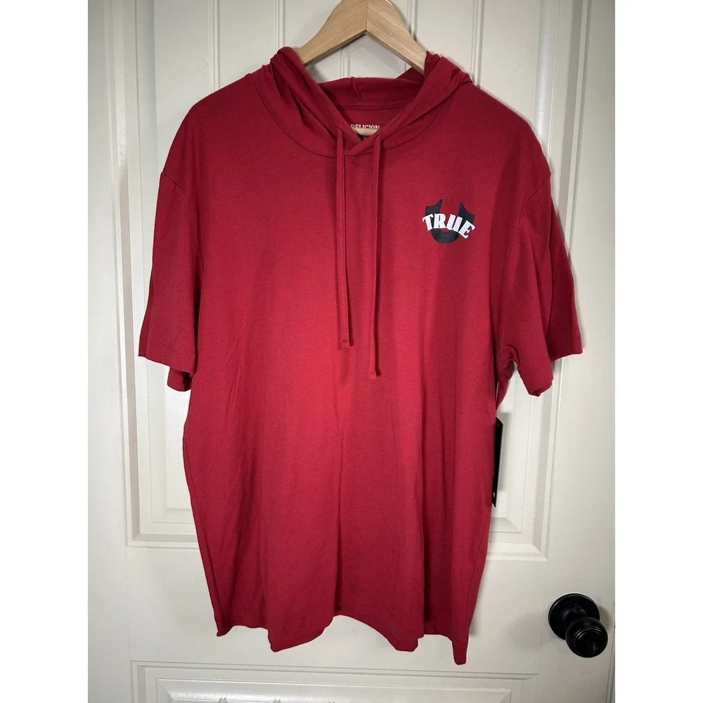 NWT True Religion Men's Red Circular Hooded T-Shirt Buddha Graphic Logo Short M
